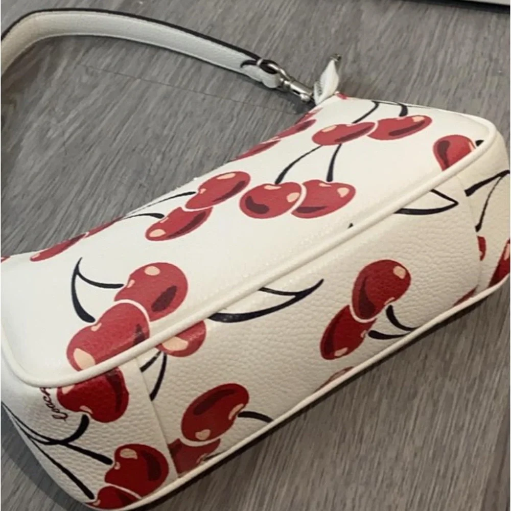 Coach White Leather Shoulder Bag with Red Cherry Print
